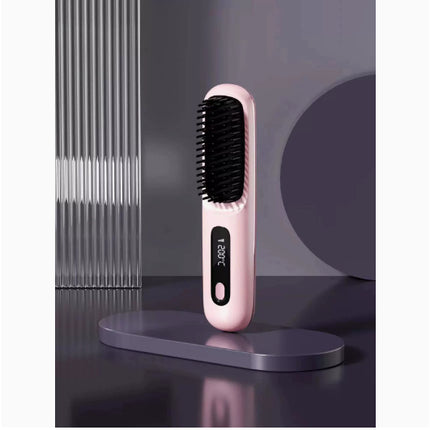 2 In 1 Straight Hair Comb Wireless Hair Straightener Brush Hair Fast Heating Portable Hot Curler USB Charging